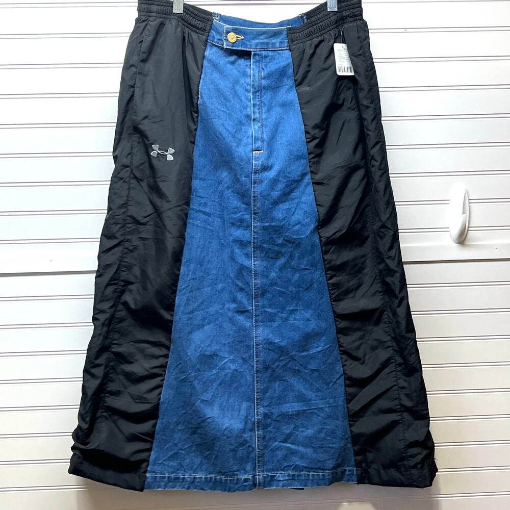 NWT Urban Renewal by UO VTG Denim & Nylon Panel Maxi Skirt Button Back Size S